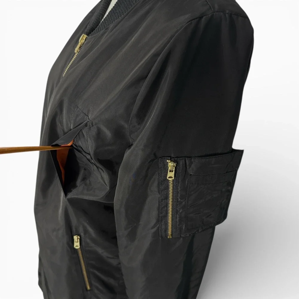 Moto‎ Black Orange Lightweight Bomber Jacket Womens Small
